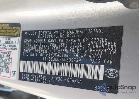 2005 Toyota Camry Le из США, поврежденный, VIN 4T1BE30K75U539739